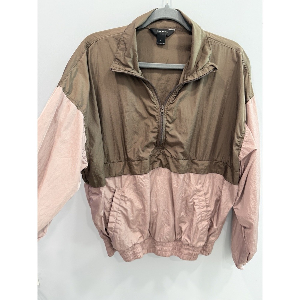 Rae Mode Color Block Half Zip Windbreaker Jacket Large Nylon Lightweight Mauve - Picture 3 of 10